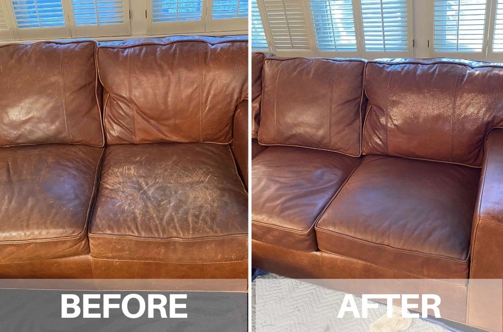 Leather sofa before and after cleaning