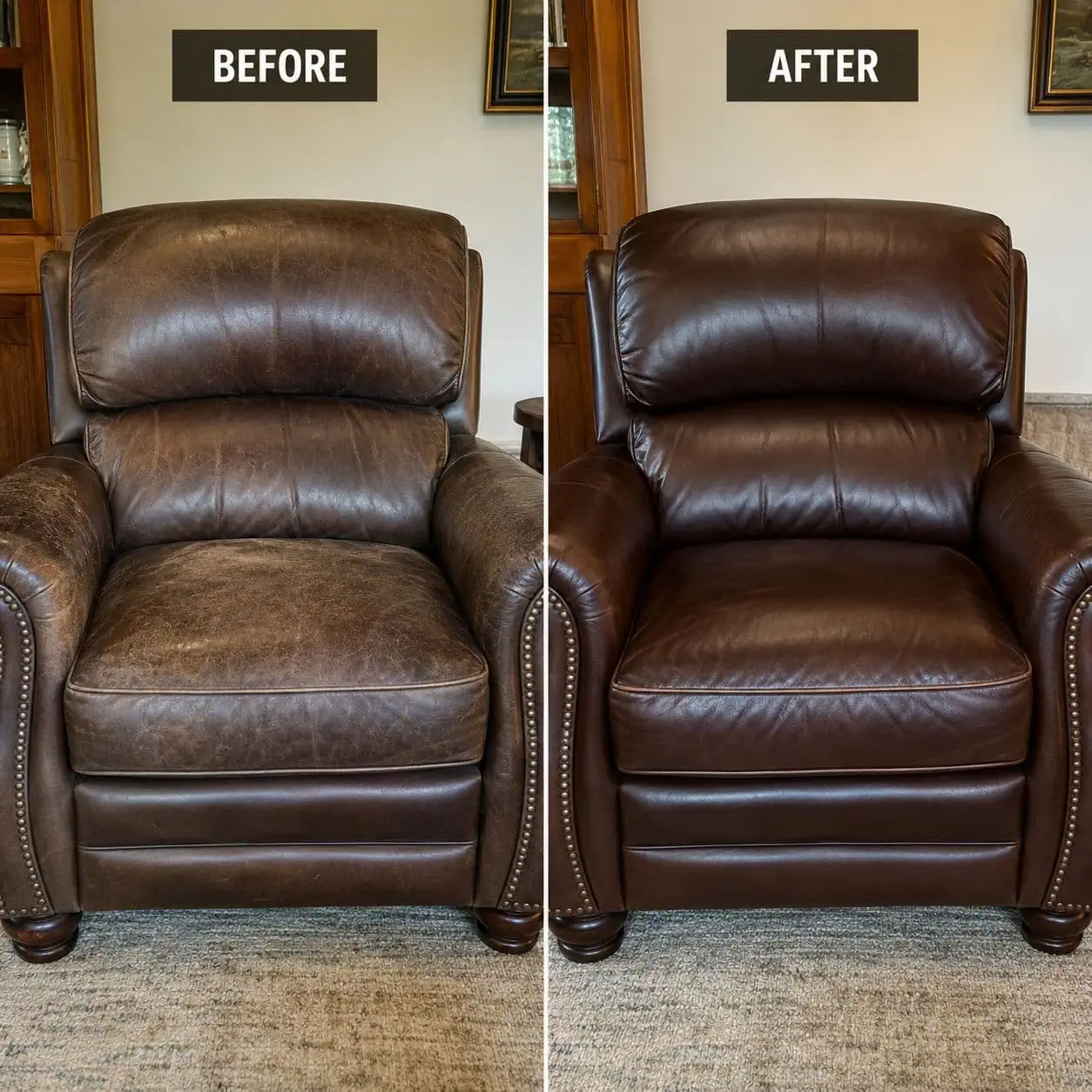 Leather furniture cleaning in progress
