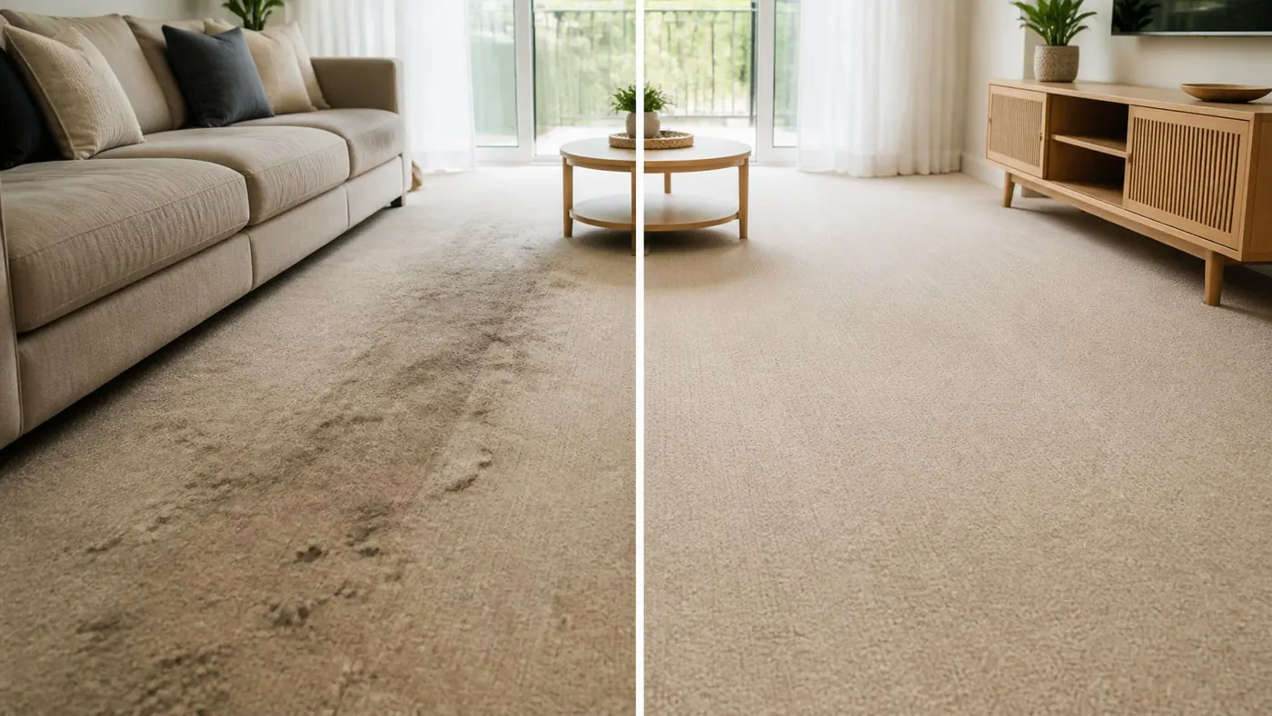 Carpet cleaning in progress