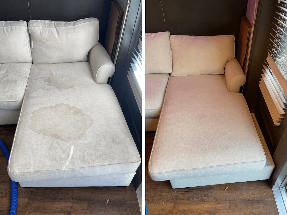 Sofa before and after cleaning